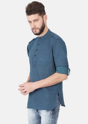 Blue Self Design Pure Cotton Short Kurta 3