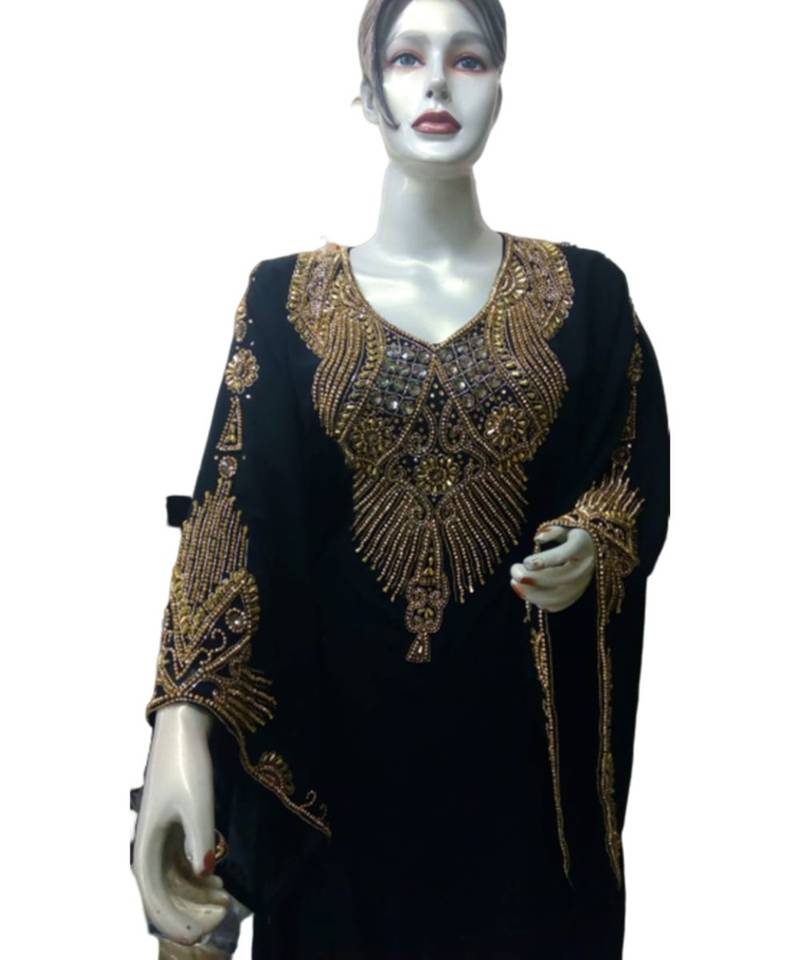 Black Georgette Embroidered Zari Work Islamic Kaftans