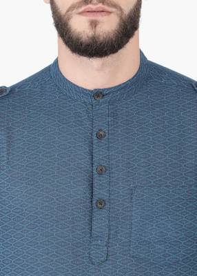 Blue Self Design Pure Cotton Short Kurta 4