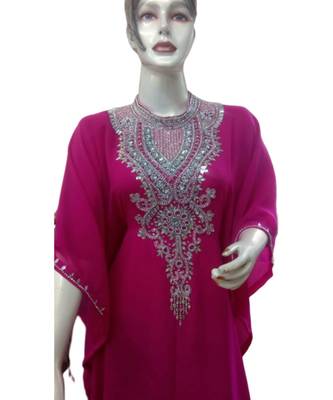 Pink Georgette Embroidered Zari Work Islamic Kaftans 1