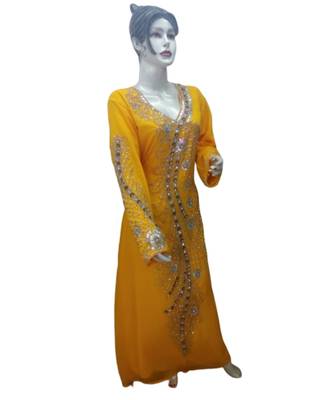 Yellow Georgette Embroidered Zari Work Islamic Kaftans 1