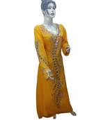 Yellow Georgette Embroidered Zari Work Islamic Kaftans