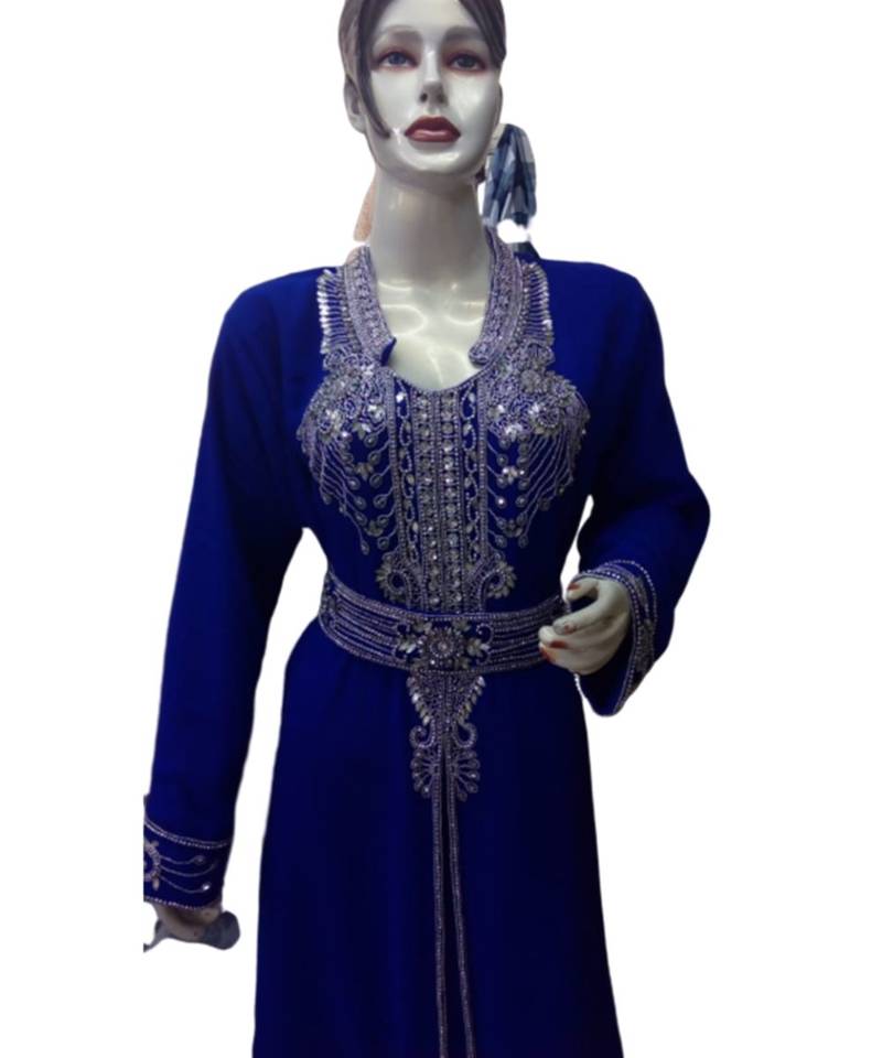 Royal Blue Georgette Embroidered Zari Work Islamic Kaftans