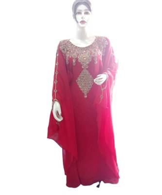 Red Georgette Embroidered Zari Work Islamic Kaftans 1