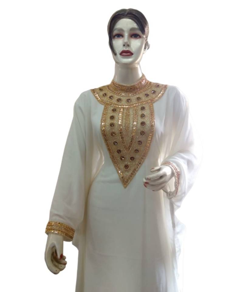 Cream Georgette Embroidered Zari Work Islamic Kaftans