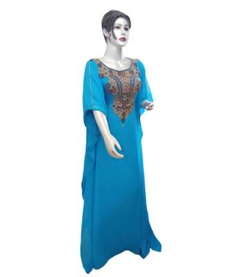 Blue Georgette Embroidered Zari Work Islamic Kaftans 1