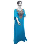 Blue Georgette Embroidered Zari Work Islamic Kaftans