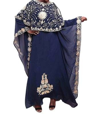 Navy Blue Georgette Embroidered Zari Work Islamic Kaftans 1