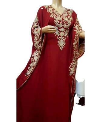 Maroon Georgette Embroidered Zari Work Islamic Kaftans 1