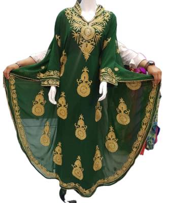 Green Georgette Embroidered Zari Work Islamic Kaftans 1