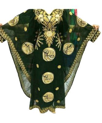 Green Georgette Embroidered Zari Work Islamic Kaftans 1