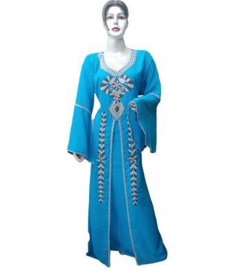 Blue Georgette Embroidered Zari Work Islamic Kaftans 1