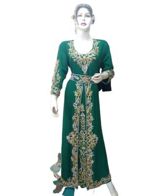 Green Georgette Embroidered Zari Work Islamic Kaftans 1
