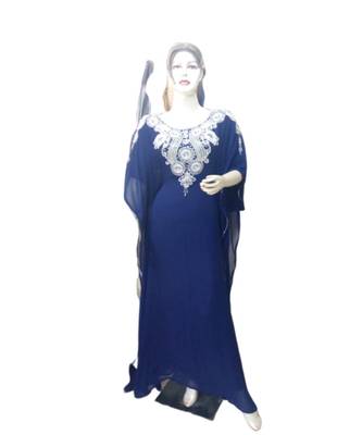 Navy Blue Georgette Embroidered Zari Work Islamic Kaftans 1