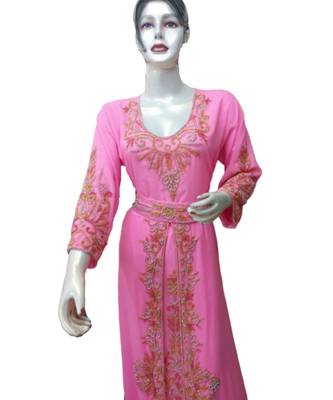 Pink Georgette Embroidered Zari Work Islamic Kaftans 2
