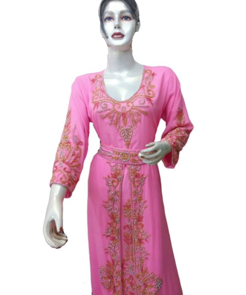 Pink Georgette Embroidered Zari Work Islamic Kaftans