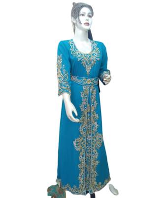 Turquoise Georgette Embroidered Zari Work Islamic Kaftans 1