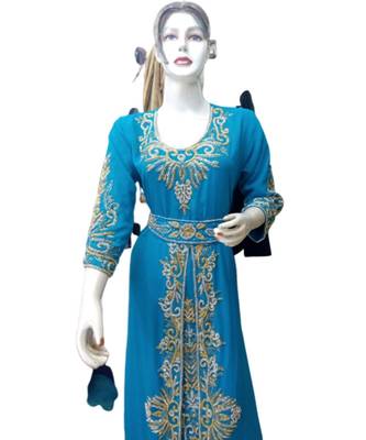 Turquoise Georgette Embroidered Zari Work Islamic Kaftans 2