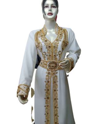 Cream Georgette Embroidered Zari Work Islamic Kaftans 2