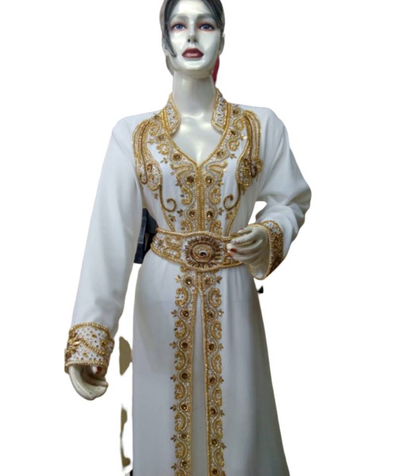 Cream Georgette Embroidered Zari Work Islamic Kaftans