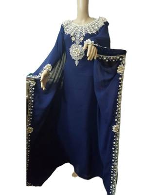 Navy Blue Georgette Embroidered Zari Work Islamic Kaftans 1