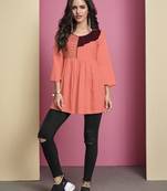 Orange embroidered viscose rayon long-tops