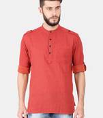 Red Self Design Pure Cotton Short Kurta