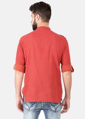 Red Self Design Pure Cotton Short Kurta 2
