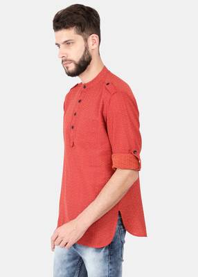 Red Self Design Pure Cotton Short Kurta 3