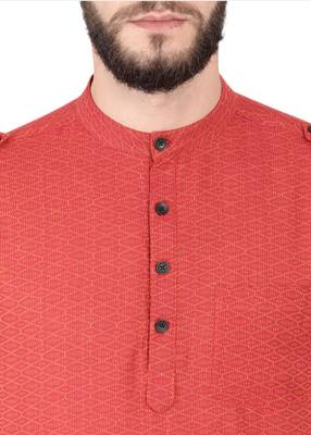 Red Self Design Pure Cotton Short Kurta 4