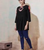 Black embroidered viscose rayon long-tops