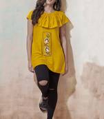 Yellow embroidered viscose rayon long-tops