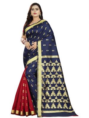 blue woven art silk saree with blouse 1