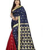 blue woven art silk saree with blouse