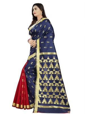 blue woven art silk saree with blouse 2