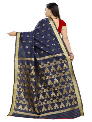 blue woven art silk saree with blouse 3