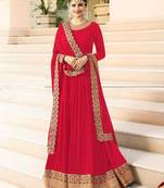 Red Embroidered Faux Georgette Salwar