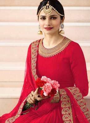 Red Embroidered Faux Georgette Salwar 2