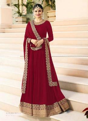 Maroon Embroidered Faux Georgette Salwar 1