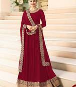 Maroon Embroidered Faux Georgette Salwar