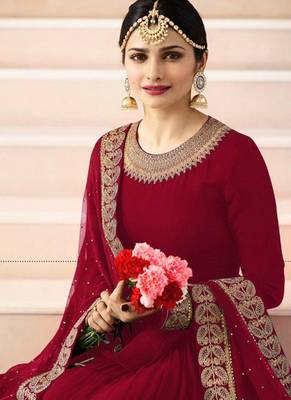 Maroon Embroidered Faux Georgette Salwar 2
