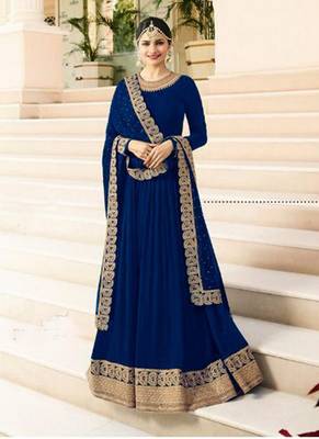 Blue Embroidered Faux Georgette Salwar 1