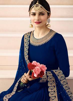 Blue Embroidered Faux Georgette Salwar 2