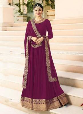 Purple Embroidered Faux Georgette Salwar 1