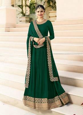 Green Embroidered Faux Georgette Salwar 1