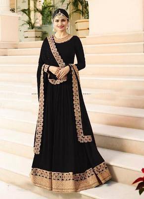 Black Embroidered Faux Georgette Salwar 1
