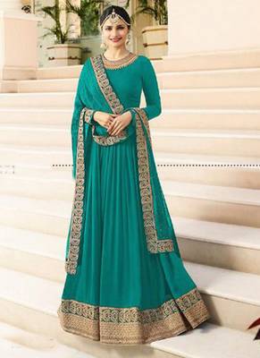 Green Embroidered Faux Georgette Salwar 1