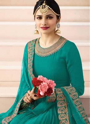 Green Embroidered Faux Georgette Salwar 2