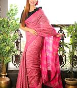 Pink Blended Matka Saree With Allover Golden Printed Buta