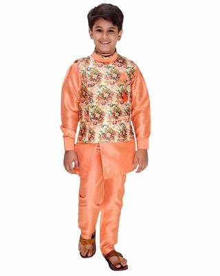 Orange plain cotton silk boys-kurta-pyjama 1